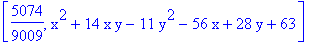 [5074/9009, x^2+14*x*y-11*y^2-56*x+28*y+63]